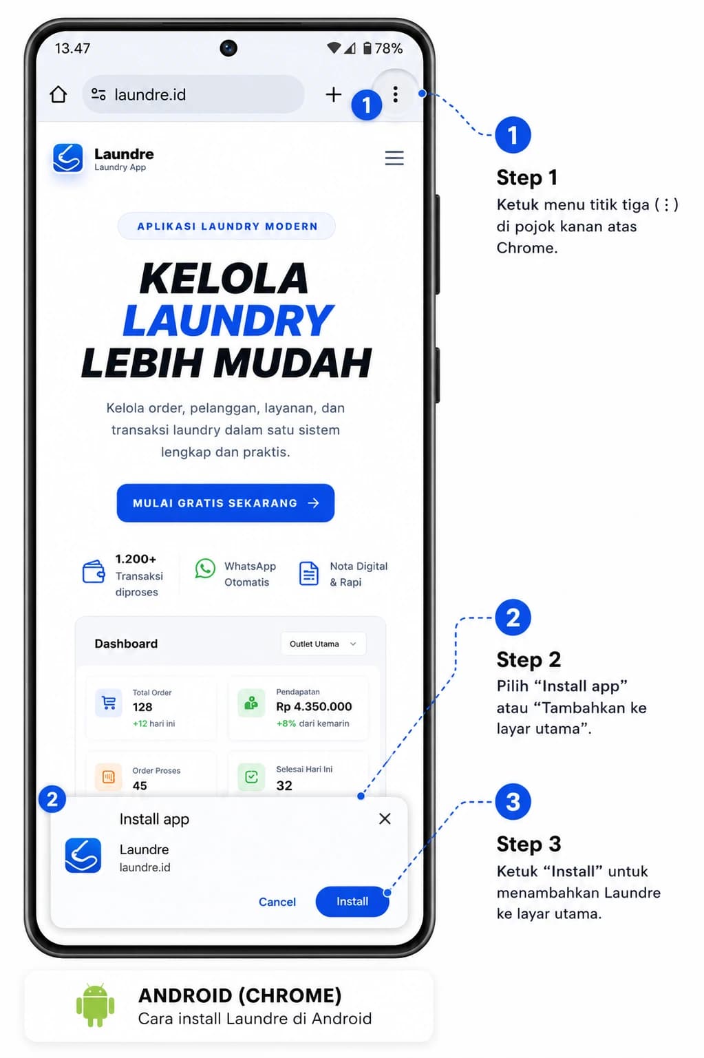 Install Laundre di Android